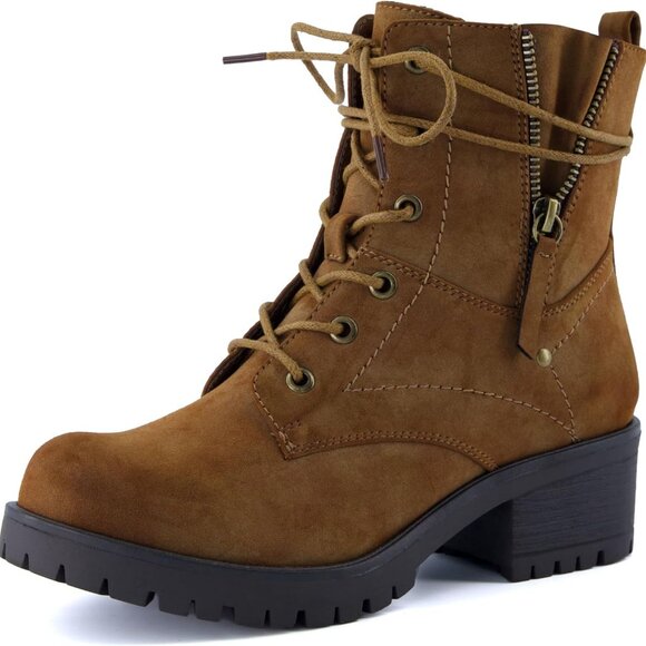 Women's Kobe Heeled Combat Boots – Lace-Up with Side Zipper, Memory Foam Insoles - Picture 1 of 9